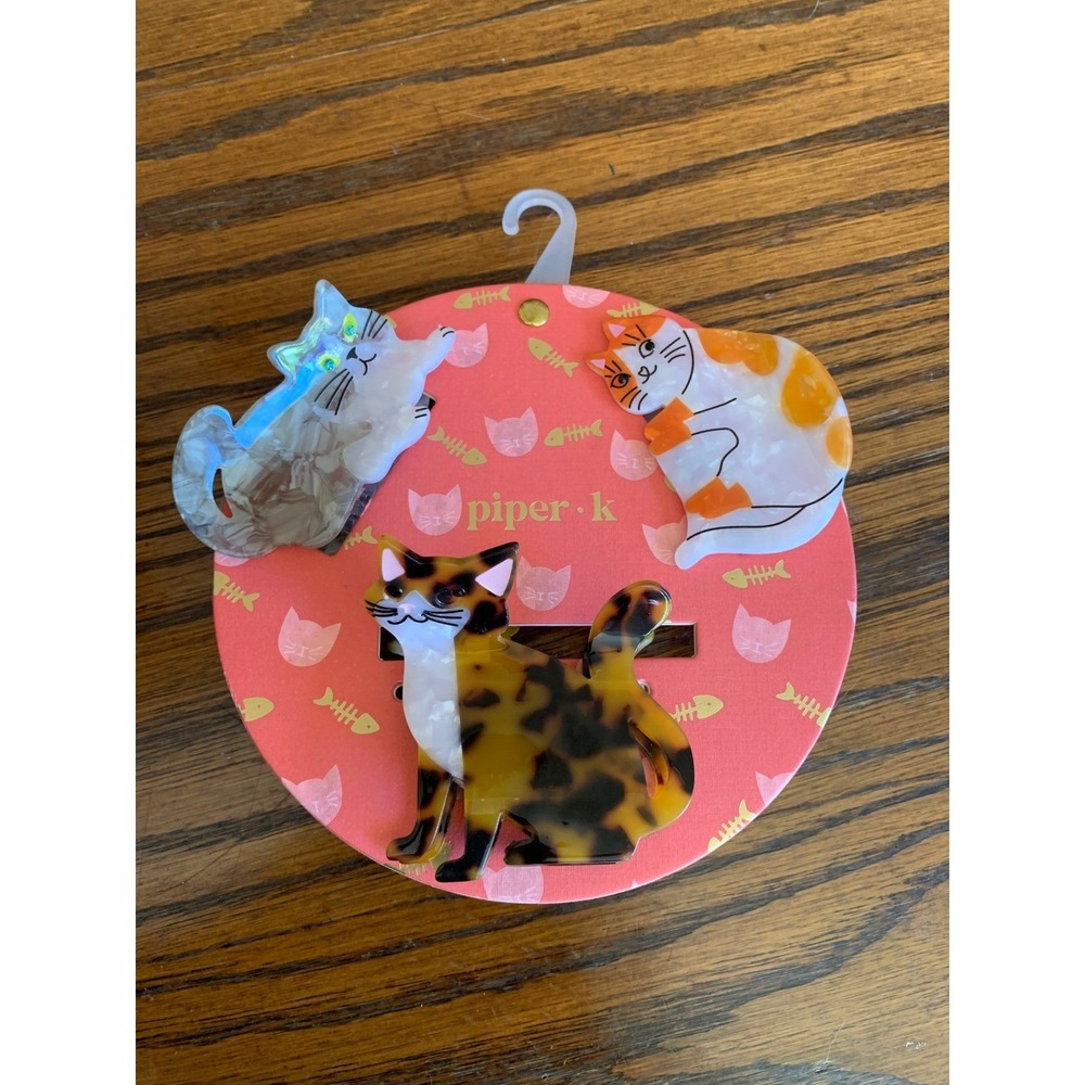 Piper K Cat Hair Claw Clip Set Tortoise Shell Calico Grey Tabby Acetate 3 Pack
